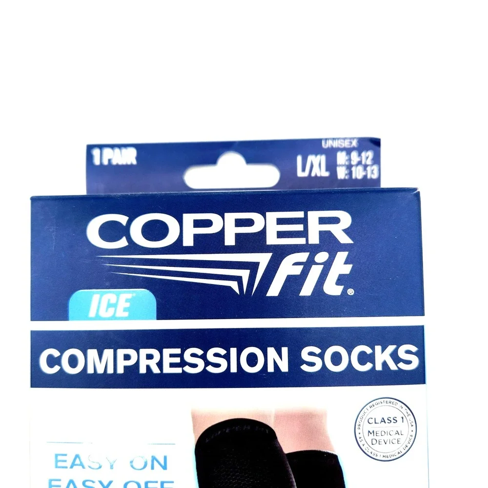 Copper Fit Ice Unisex Compression Socks – Black L/XL Menthol‎ Infused Support